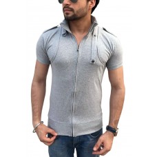 Tees Collection Men's Stylish Full Zip Dragon Neck T-Shirt (Grey_TCBC004)